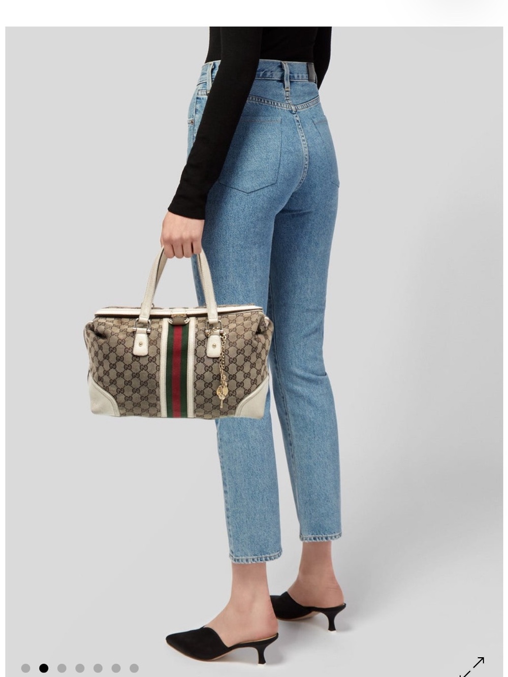 AUTHENTIC Gucci Beige GG Canvas Tote with Green-Red Web Stripe - Picture 2 of 7